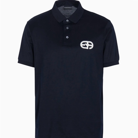 Emporio Armani Lyocell-Blend Jersey Polo Shirt with ASV Logo Raised Embroidery - Picture 1 of 9